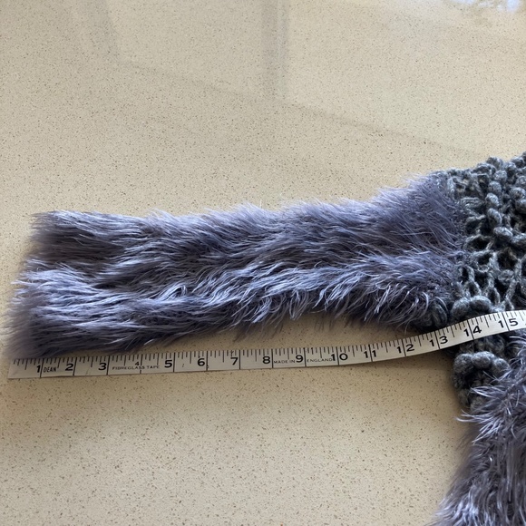 BOLERO CARDIGAN WOOL BLEND GREY KNIT FUZZY 3/4 SLEEVE SHAWL COLLAR SMALL - Picture 9 of 13